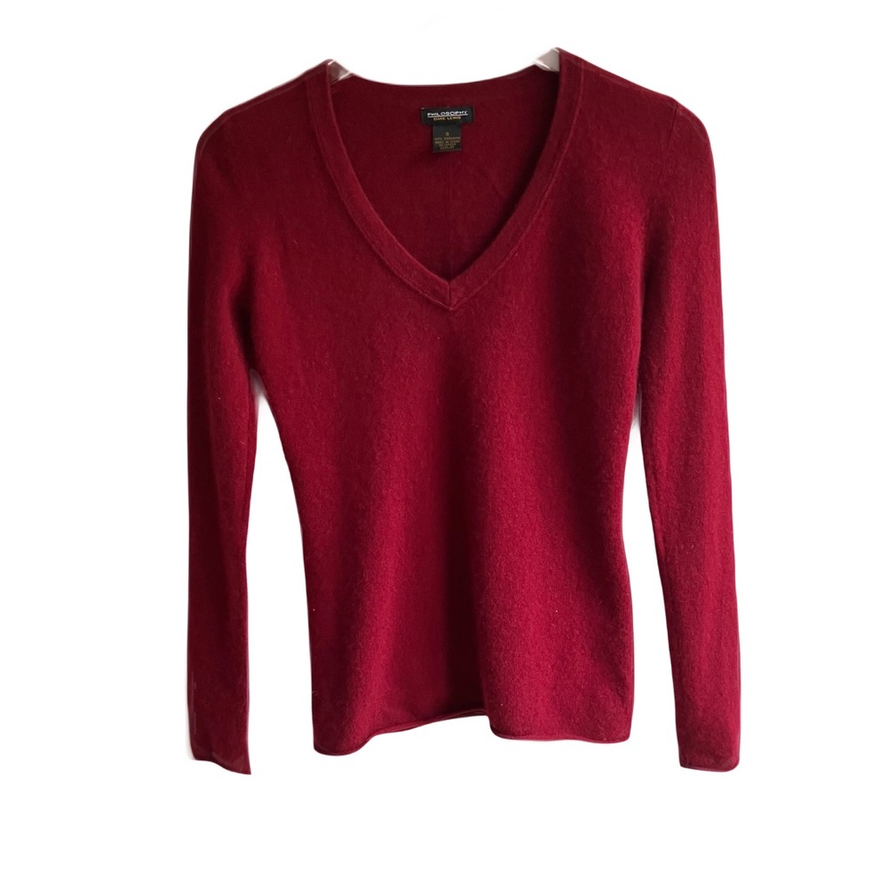Philosophy 100% Cashmere Deep Red V-Neck Sweater Size S Dane Lewis Knit Jumper